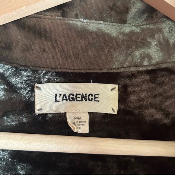 L'Agence Cameron Velvet Maxi Shirt Dress Green V-Neck 3/4 Sleeve Collar Size M - Picture 4 of 8